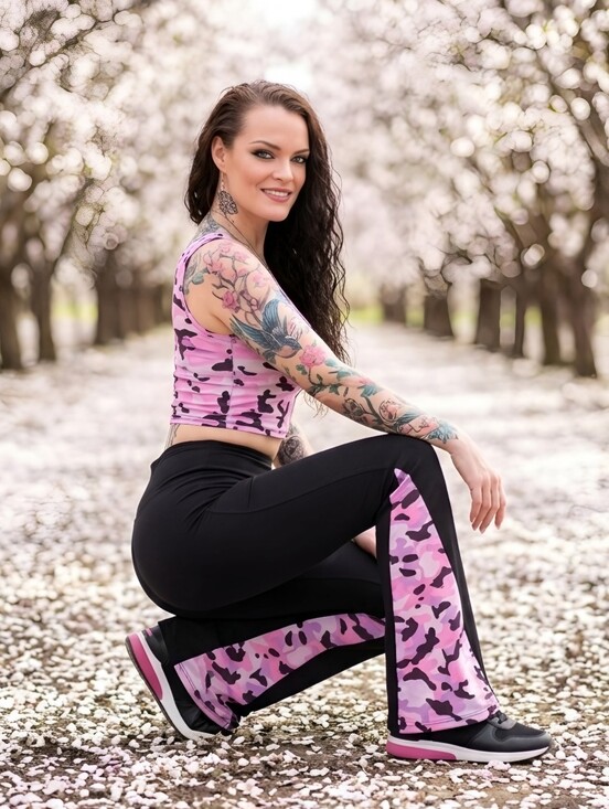 Sugar Thrillz Denim - Sugar Thrillz ✦ Snowflake Cadet Flare Jeans ✦ Pink Camo Panel Festival Stretch S